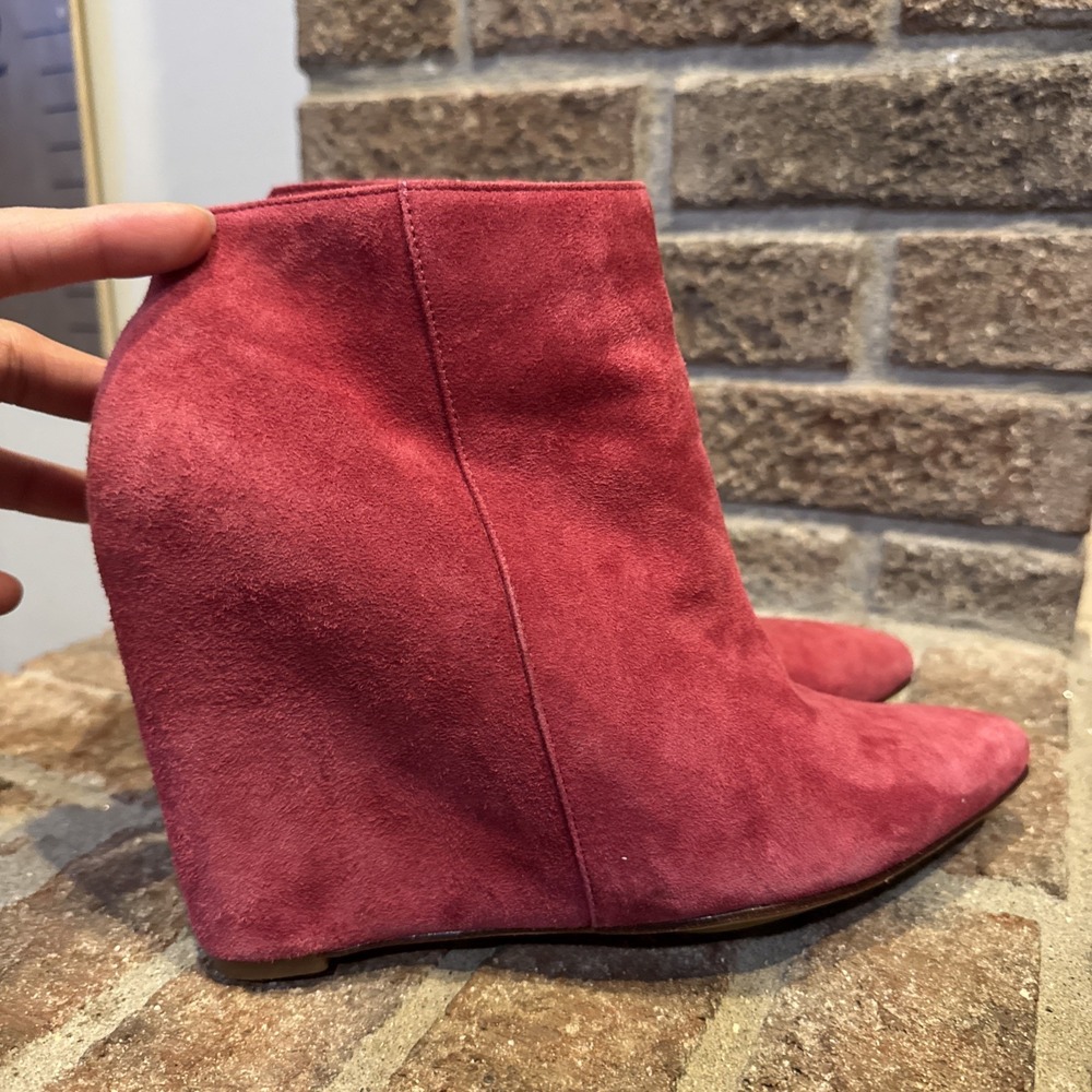 Cole‎ Haan Red Winery Suede Wedge Booties Size 9B F13 D40511 - Picture 5 of 16